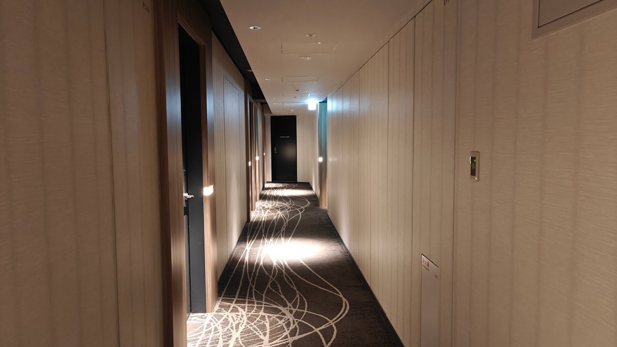 Hotel corridor with modern lighting and neutral color