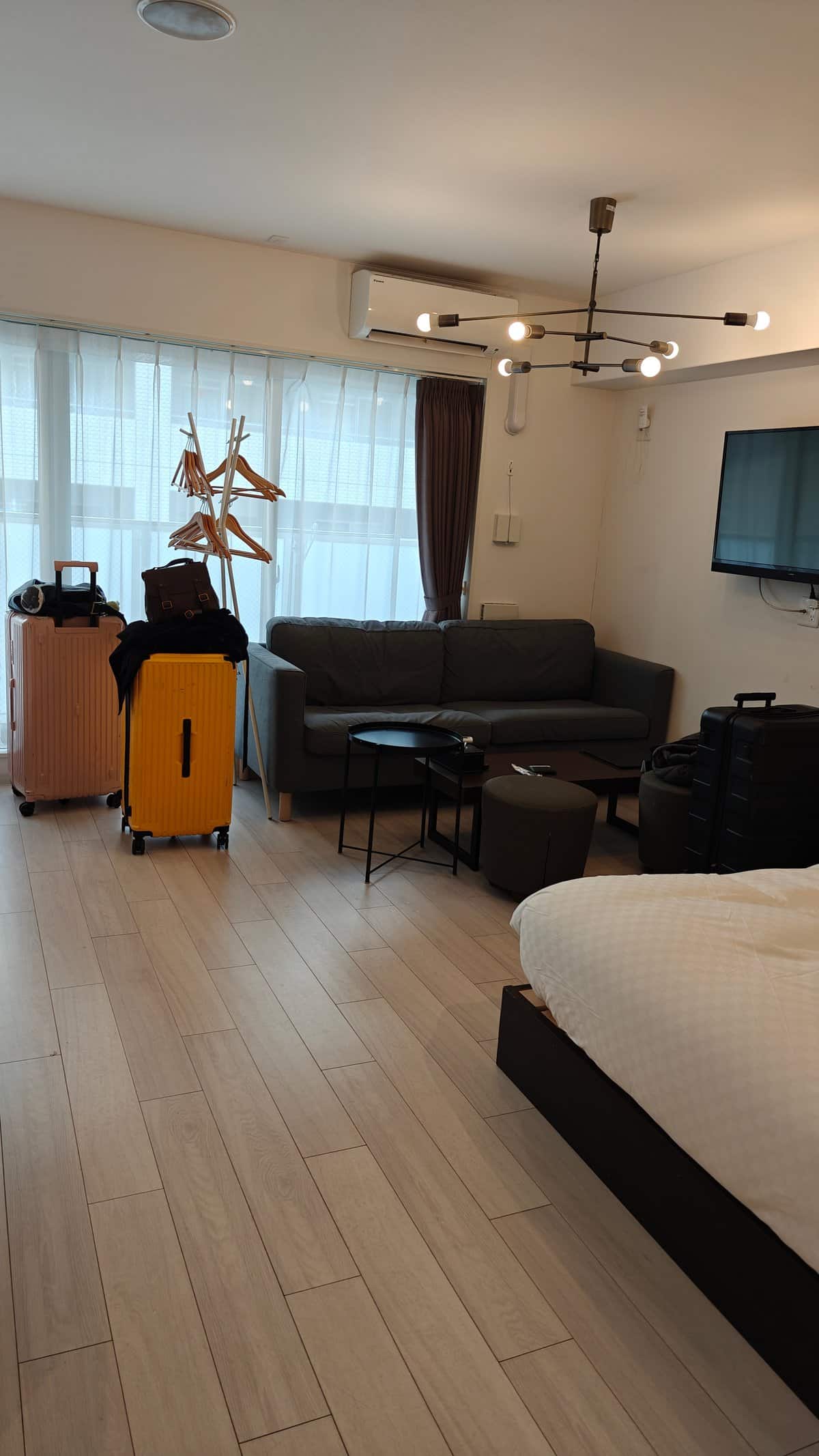 Living room with sofa and luggage