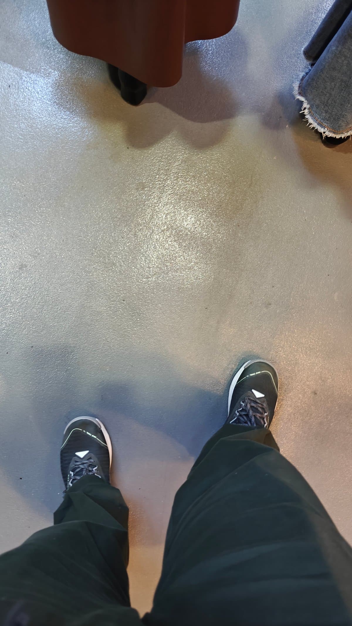 Looking down through the gondola's glass floor at