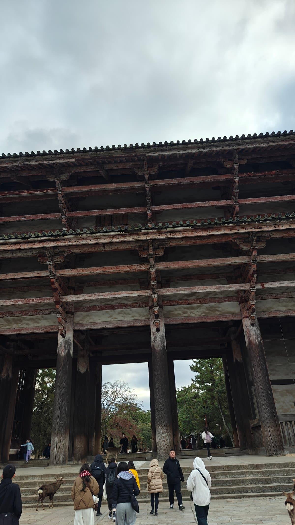Looking up at Nandaimon gate from below showing