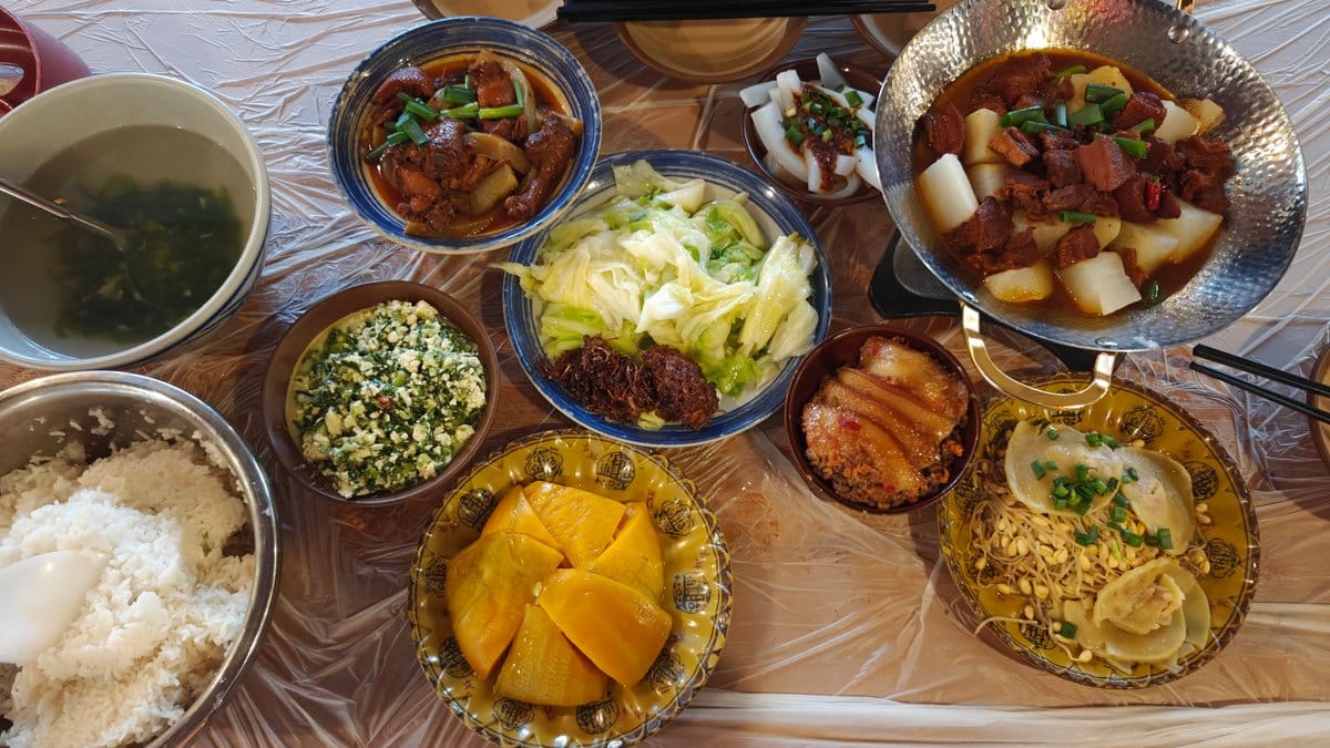 Miao long-table banquet spread