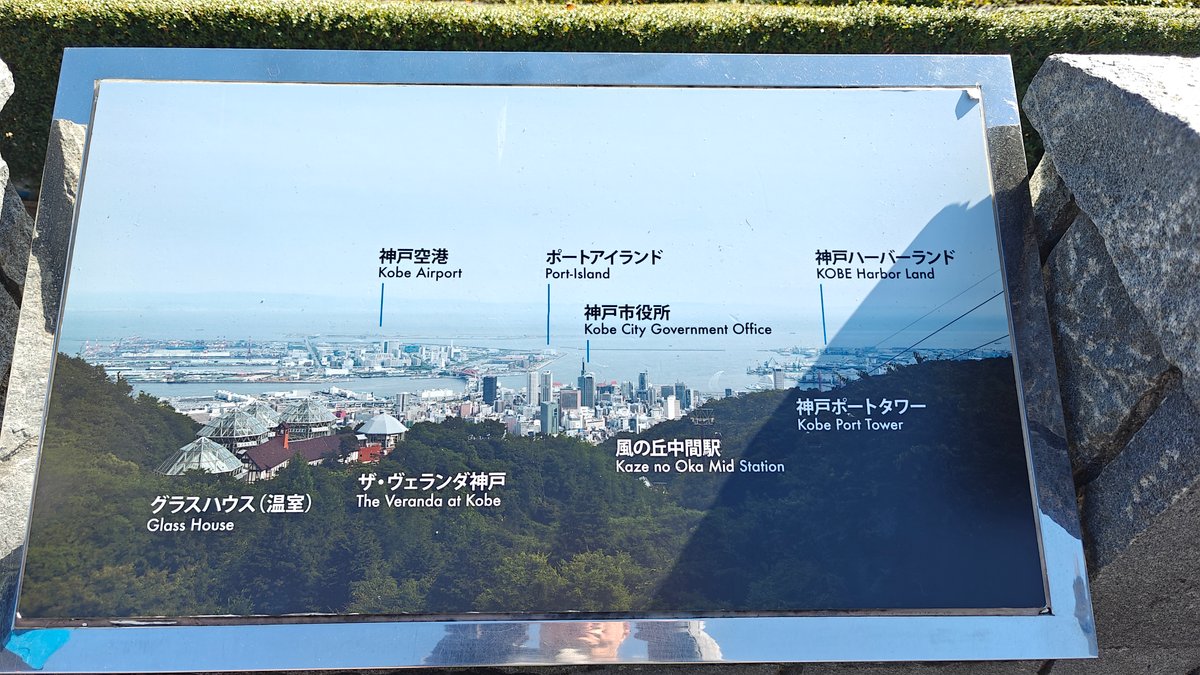 Mirror-finish viewpoint plate naming the landmarks below -