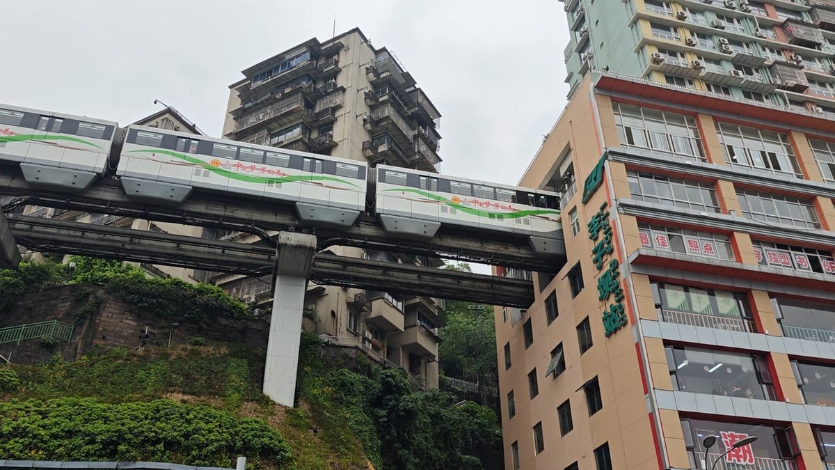 Monorail piercing residential tower