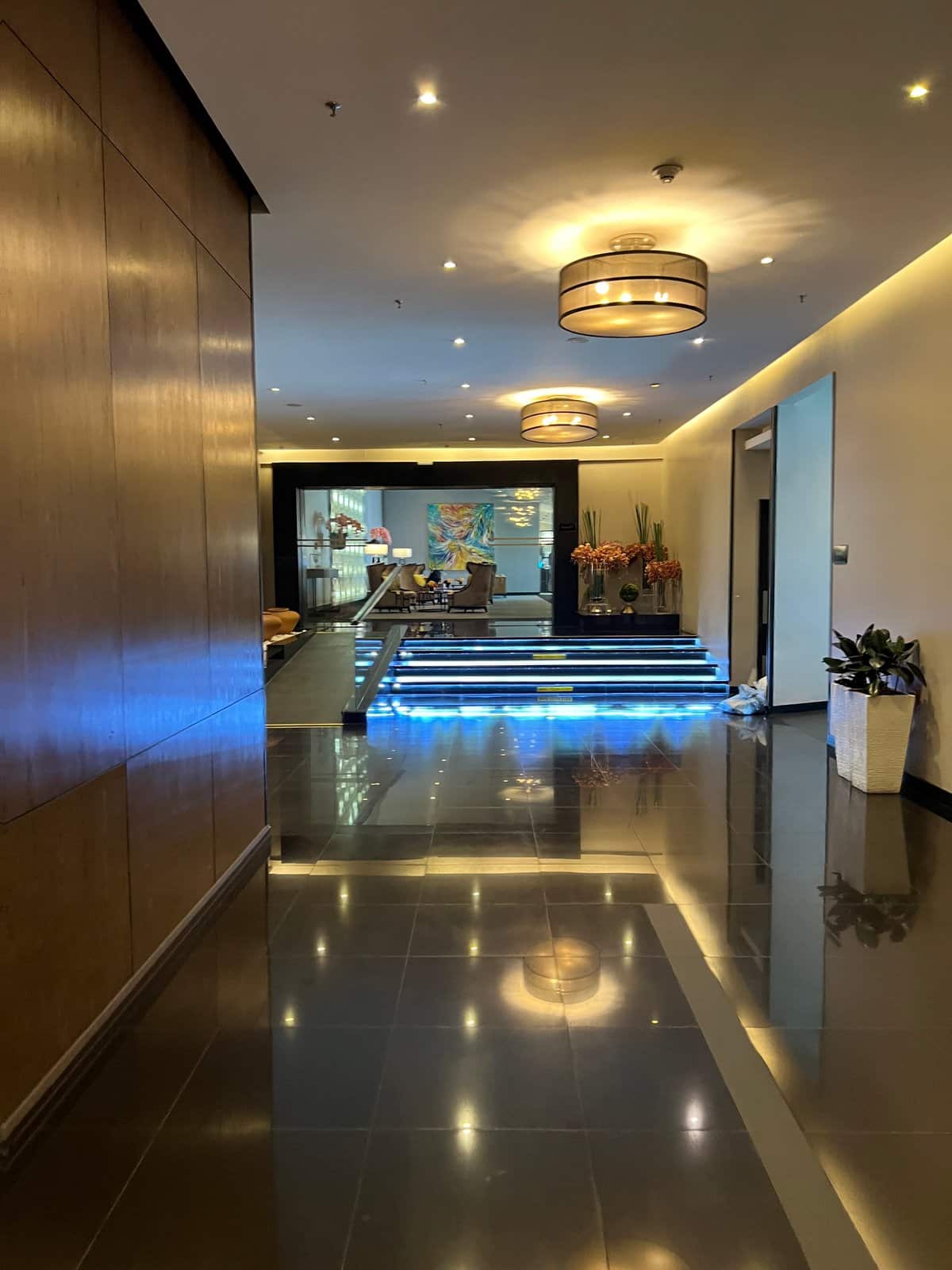 Platinum entrance corridor blue lights