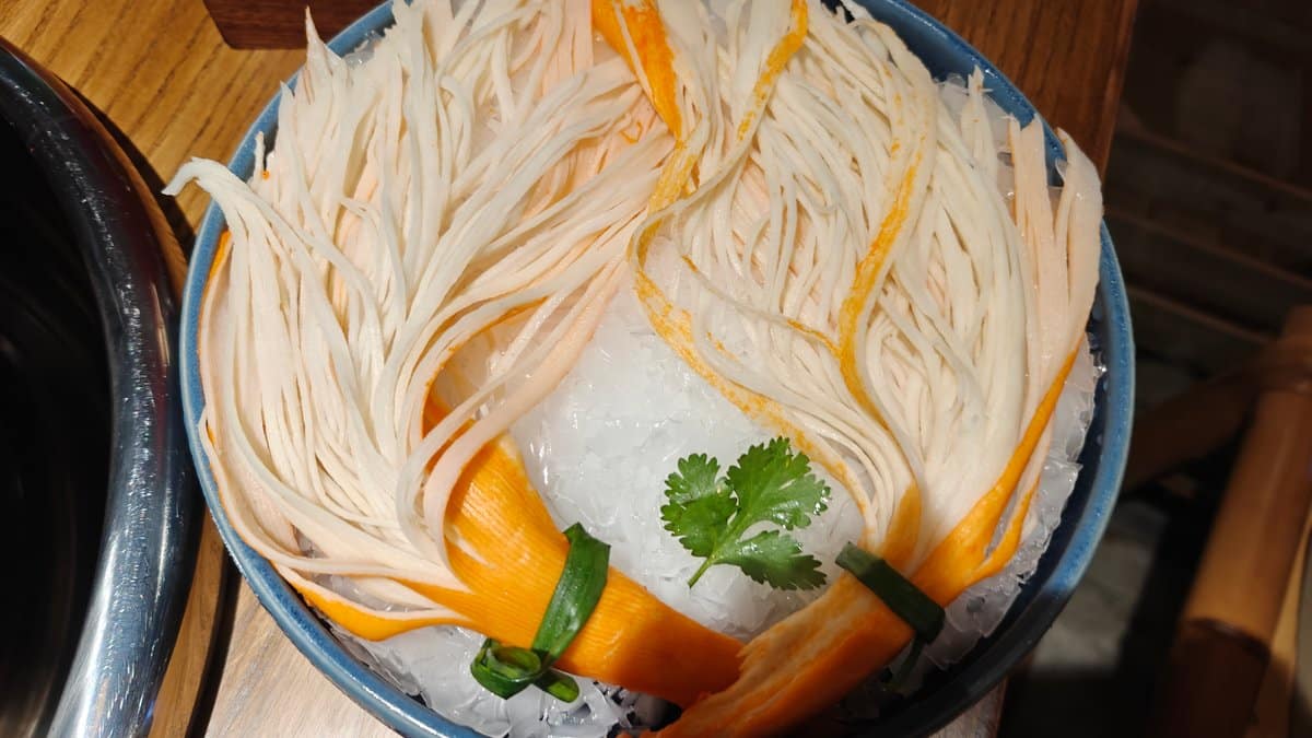 Radish and enoki on ice