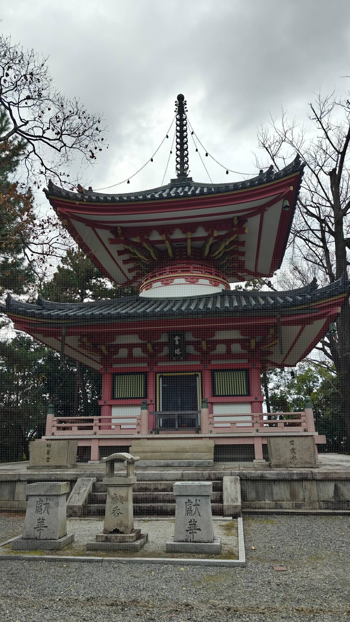 Red tahoto pagoda stone markers