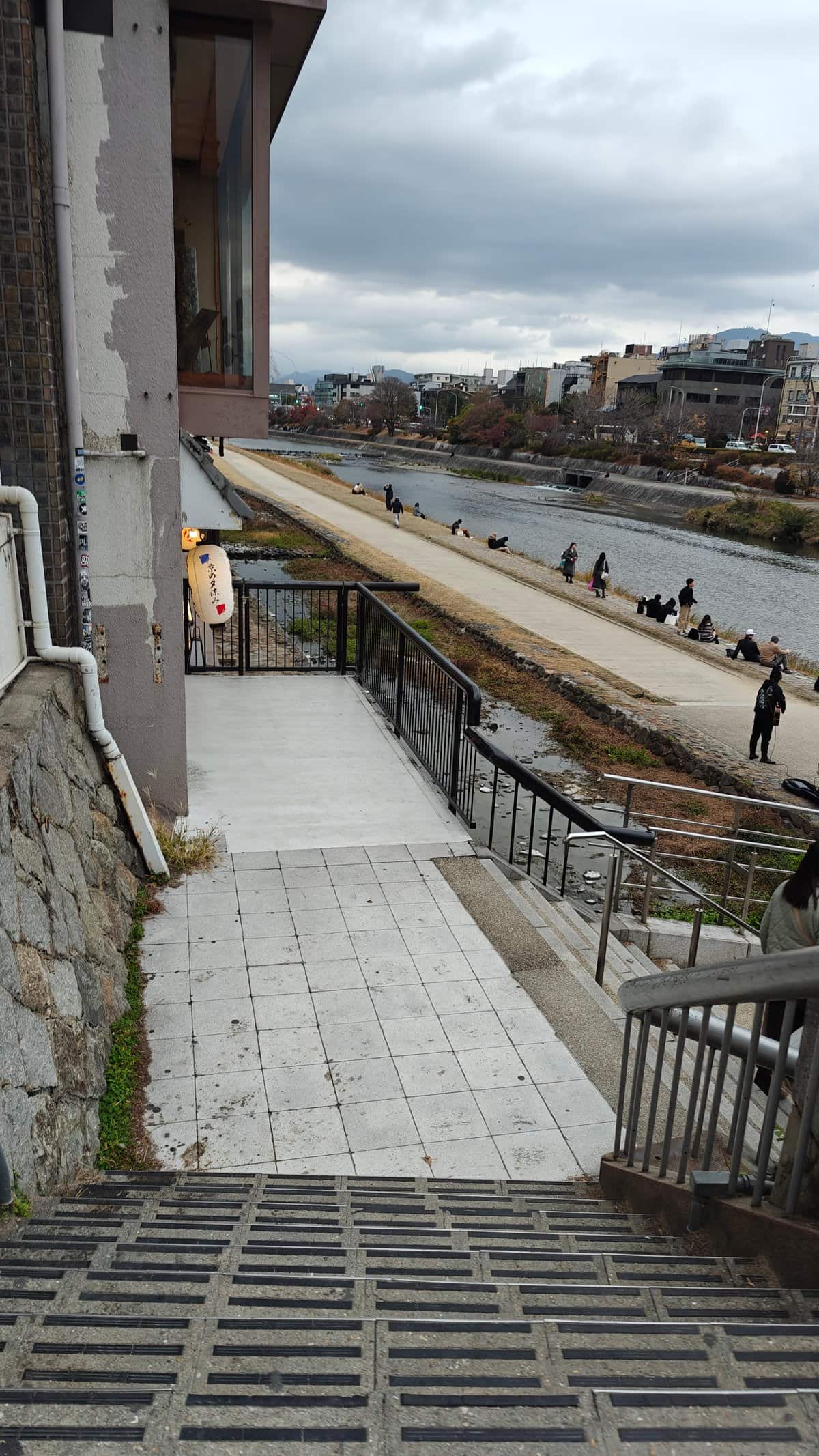 Steps and ramp leading down to the riverside