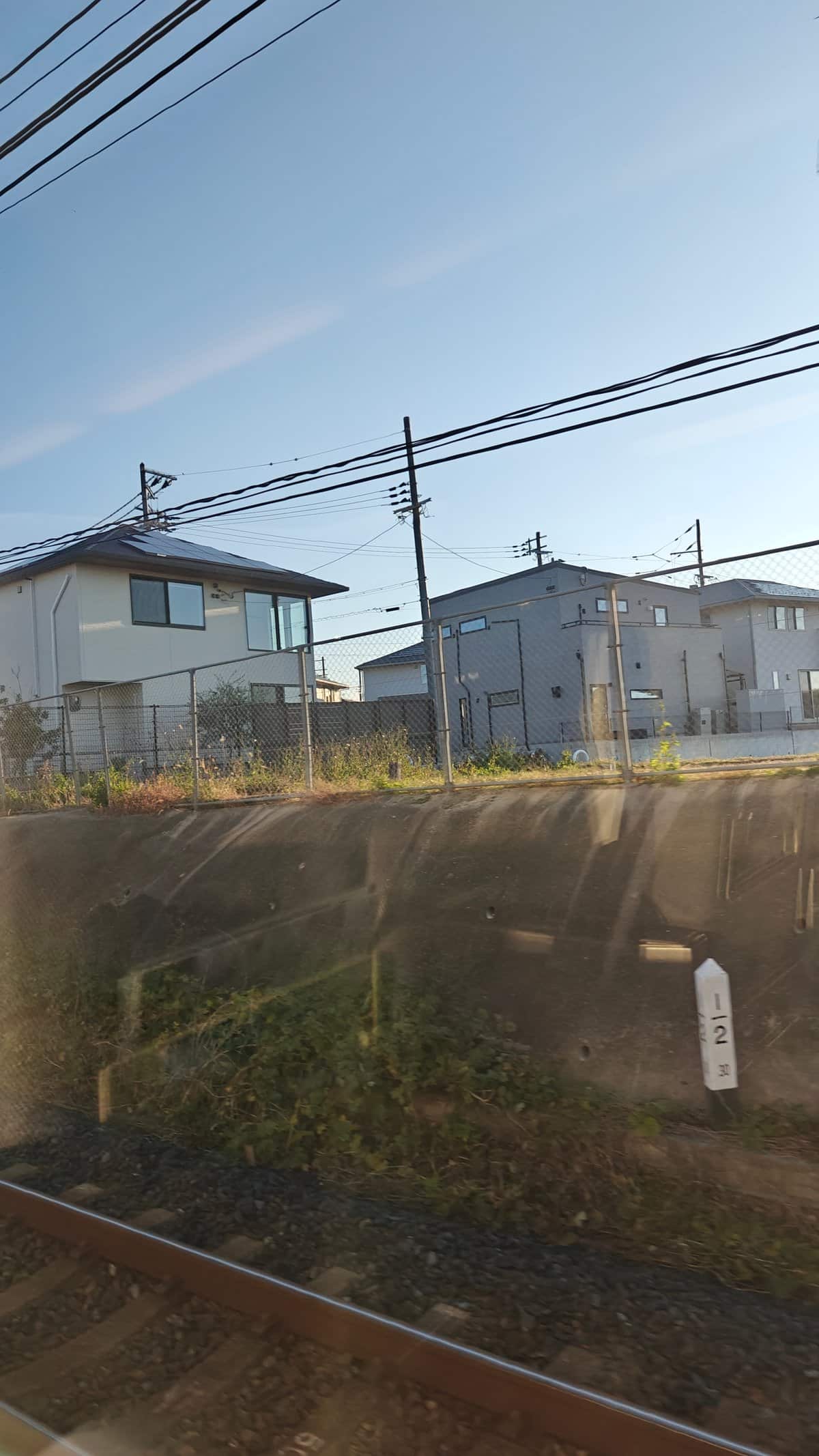 Suburban houses train window