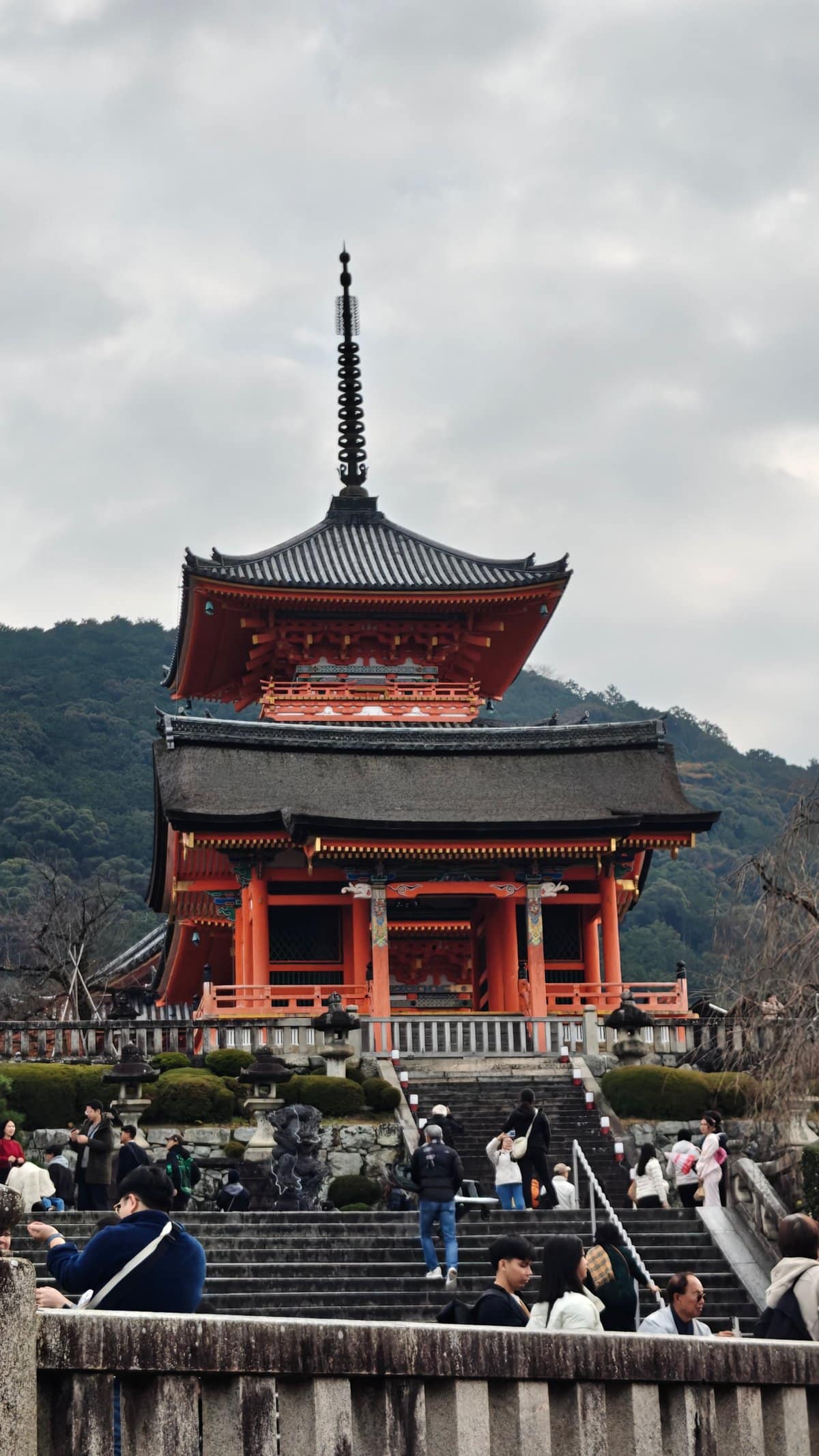Three-story pagoda above steps