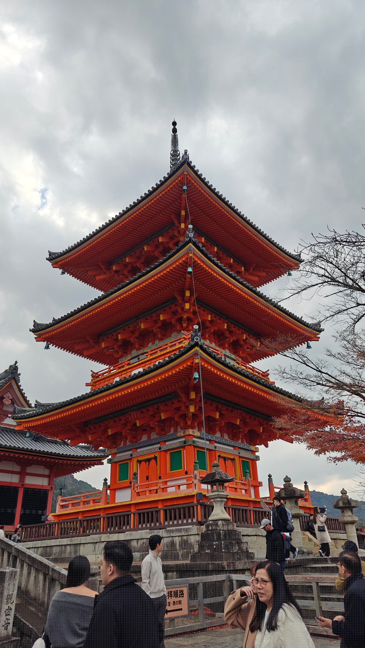 Three-story pagoda grey sky