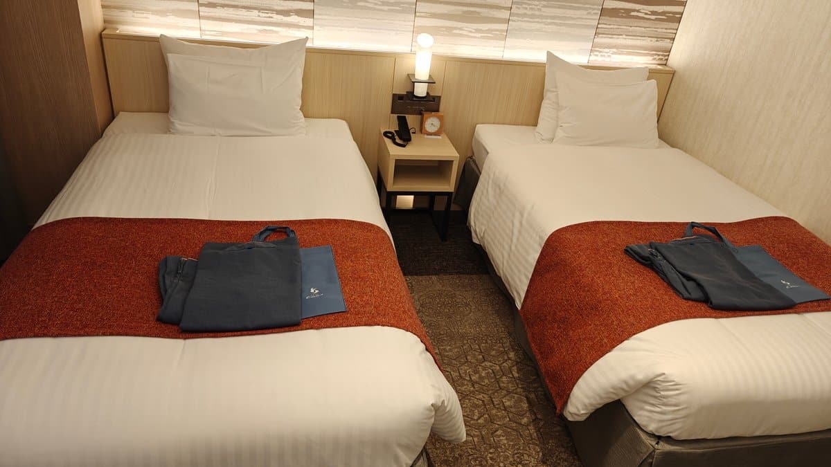 Twin beds folded room-wear
