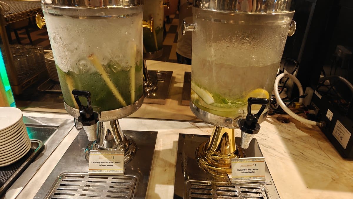 Two beverage dispensers labeled