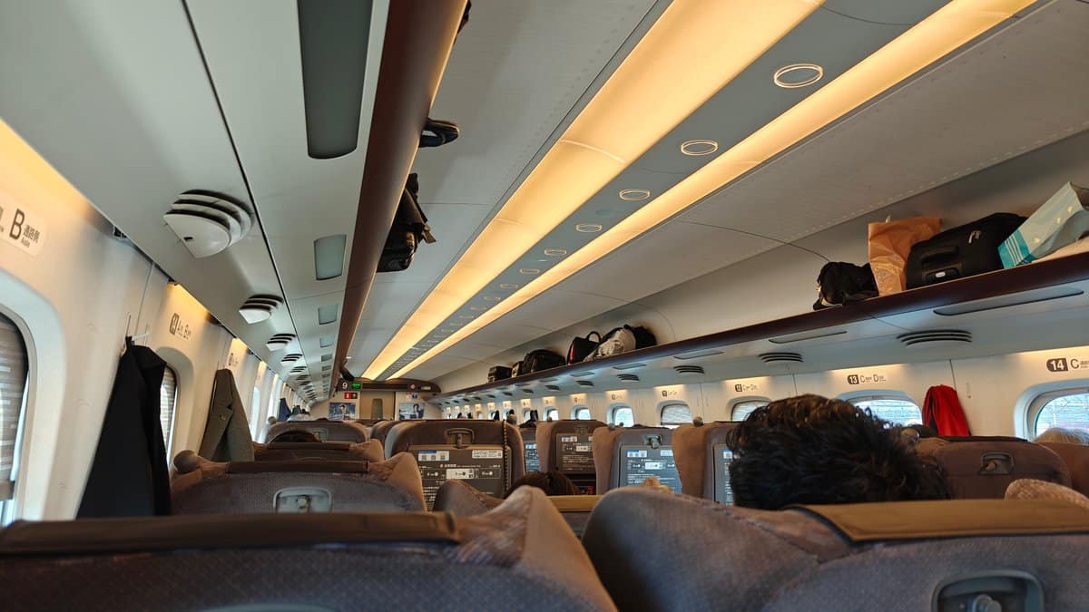 View down the Green Car aisle between the