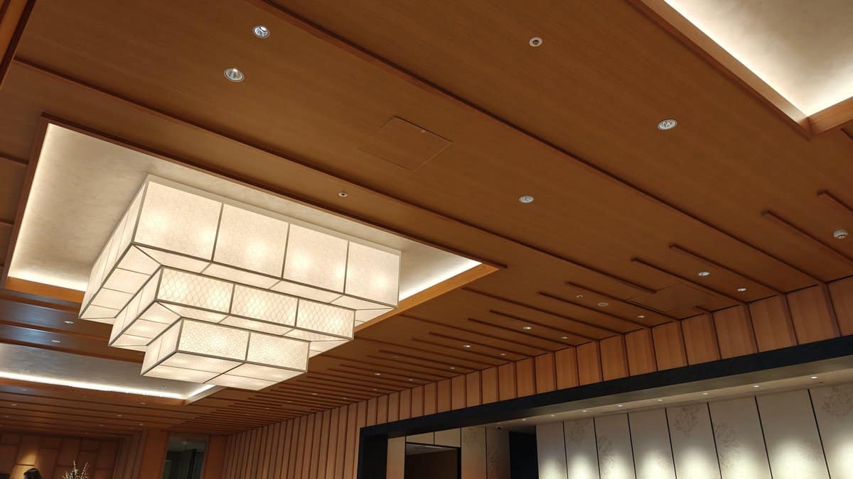 Wooden coffered ceiling lanterns