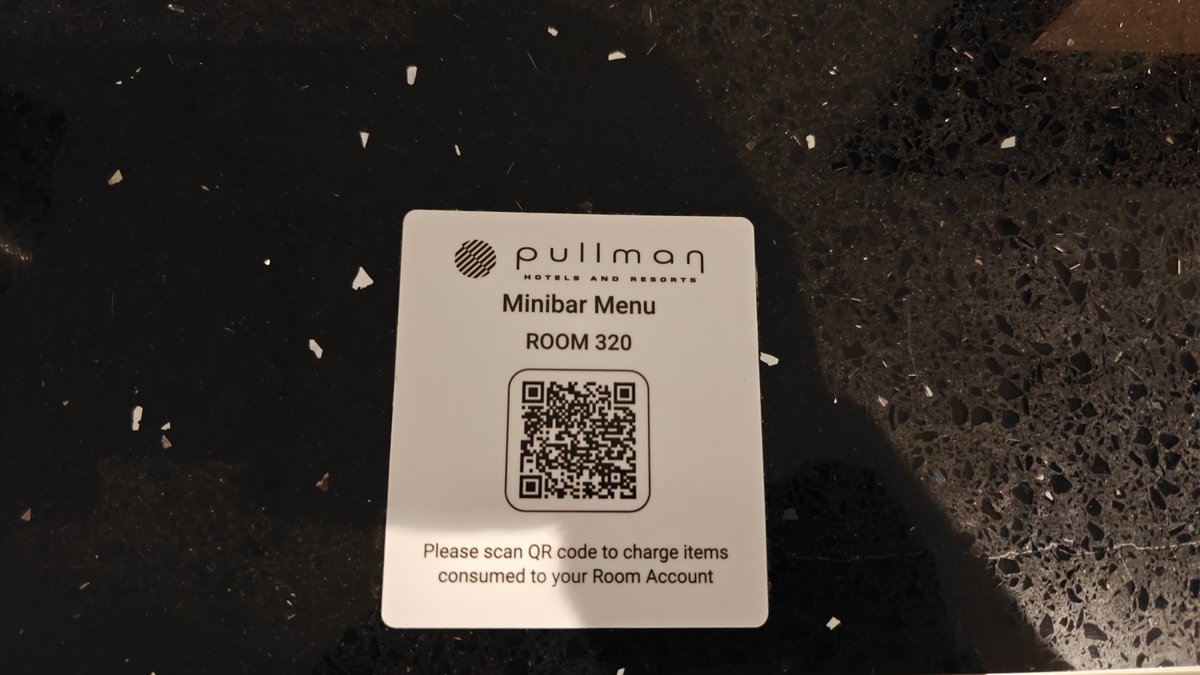 A card reading pullman Minibar Menu, ROOM 320,