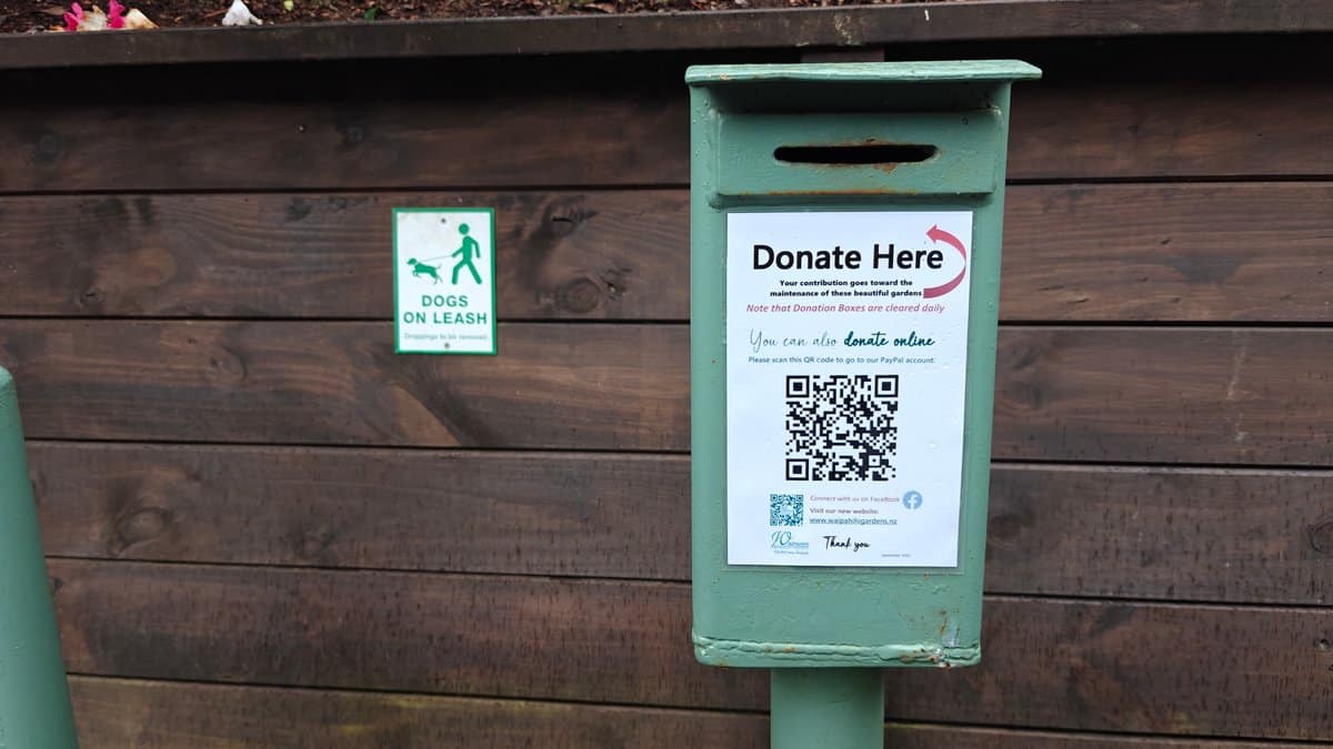 A green Donate Here post box mounted on