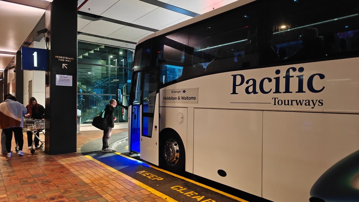 A Pacific Tourways coach waiting in its bay