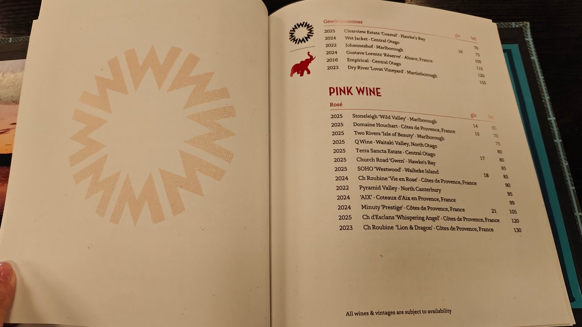 A page of the menu book with its