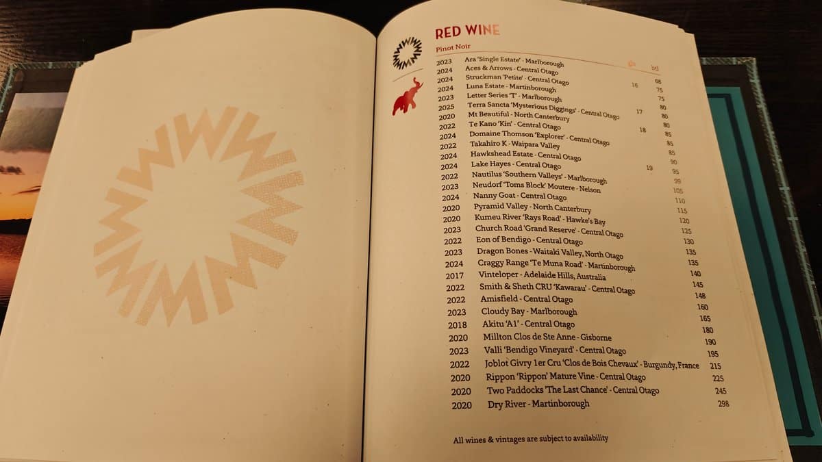 A page of the menu book with its