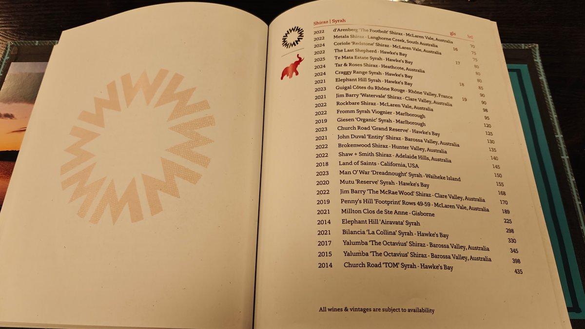 A page of the menu book with its