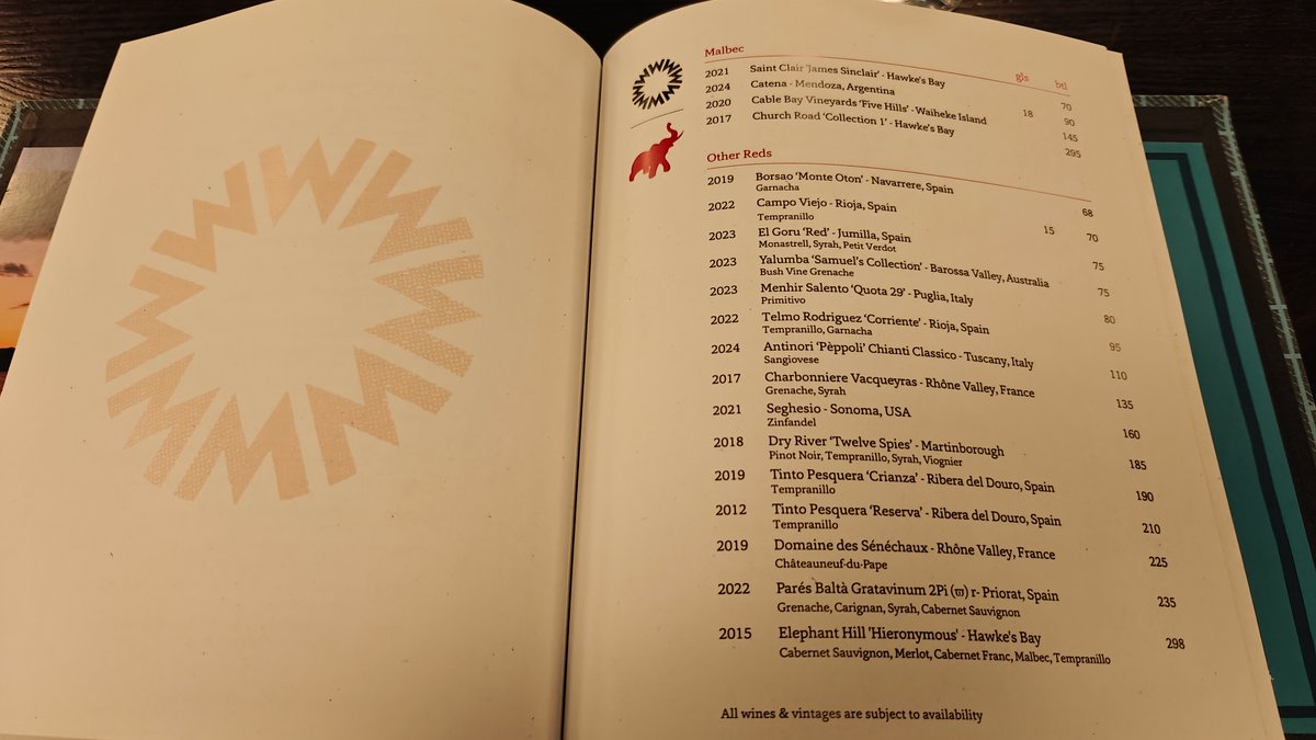 A page of the menu book with its