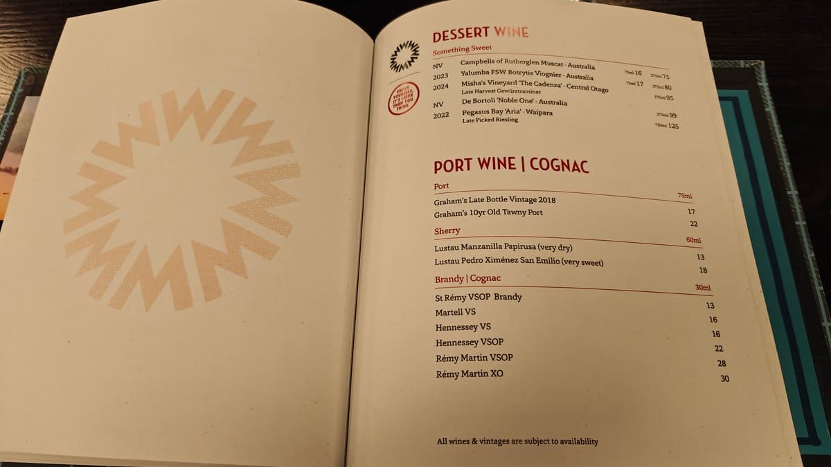 A page of the menu book with its