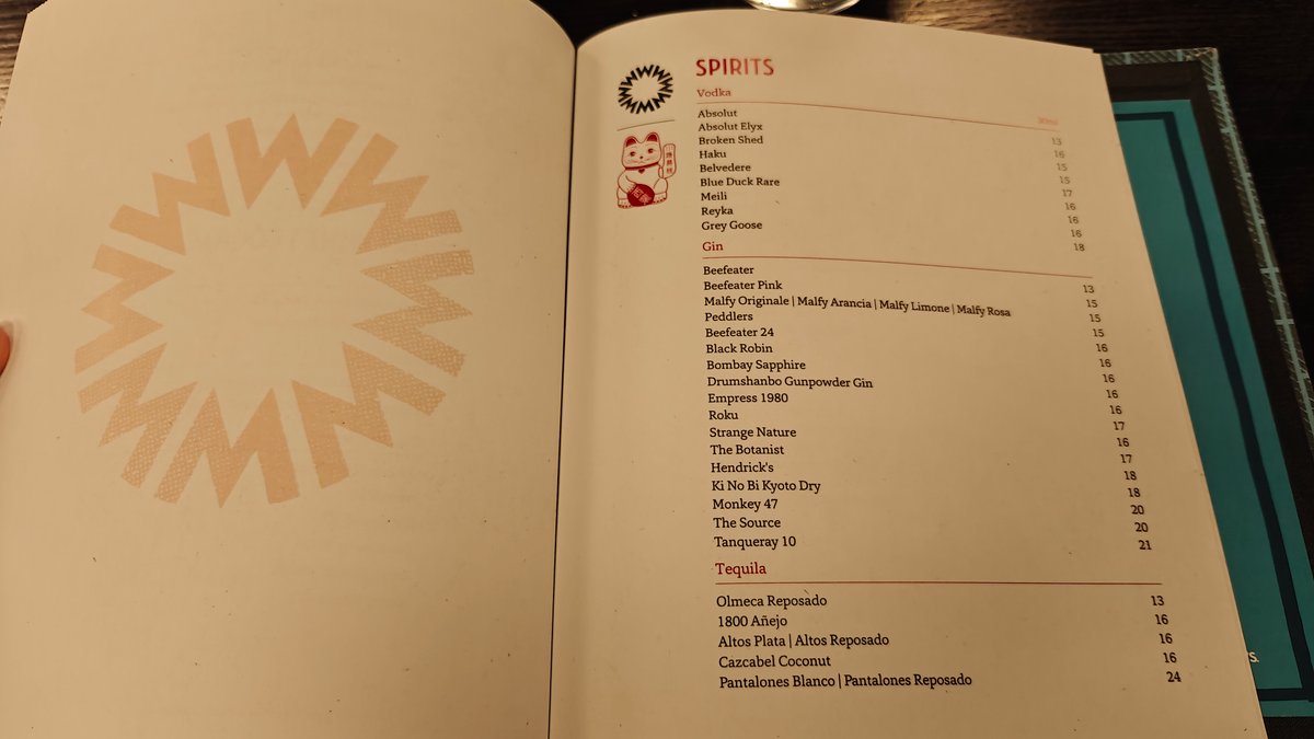 A page of the menu book with its