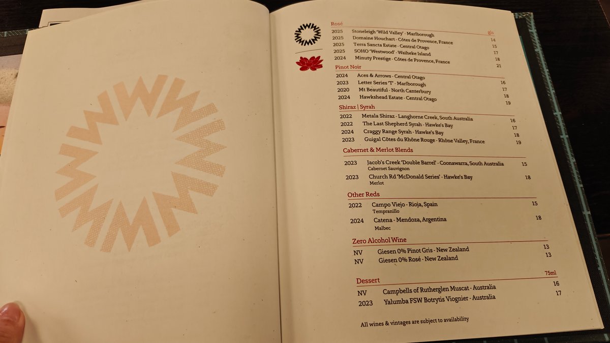 A page of the menu book with its
