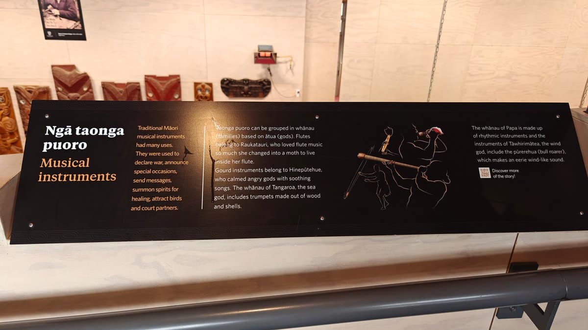 A panel headed Ngā taonga puoro / Musical