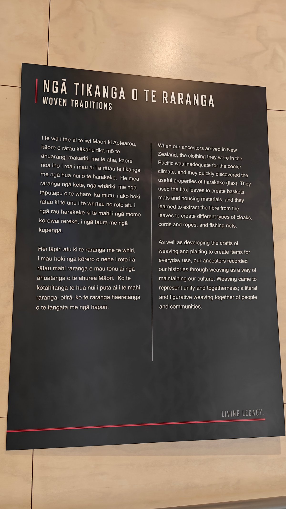 A panel headed NGĀ TIKANGA O TE RARANGA