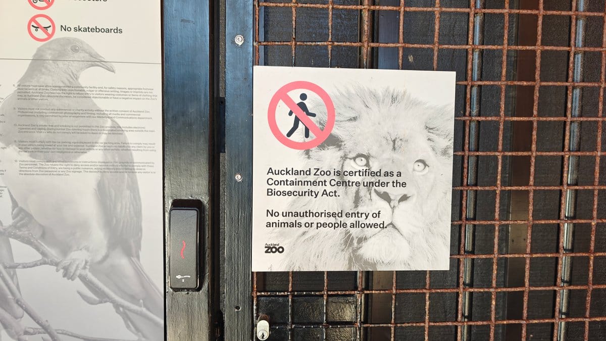 A service gate with a notice that Auckland