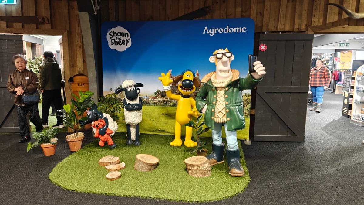 A Shaun the Sheep photo backdrop in the