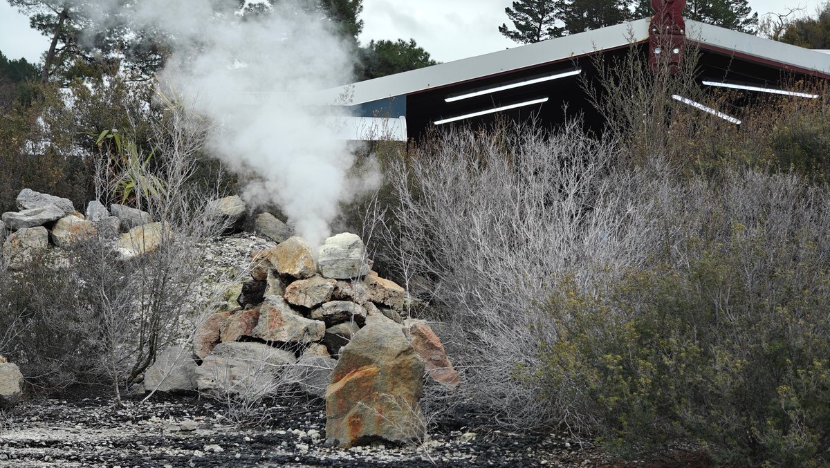 A steam vent throwing vapour up in front