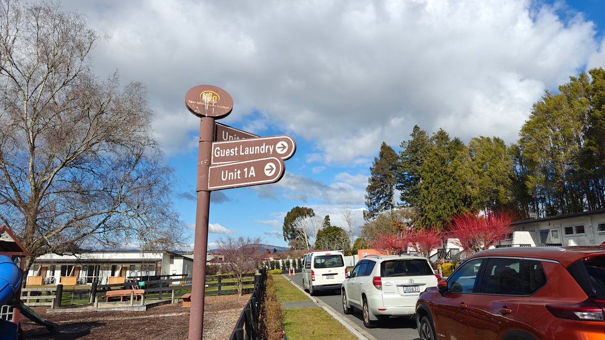 A timber signpost with arrows to the guest