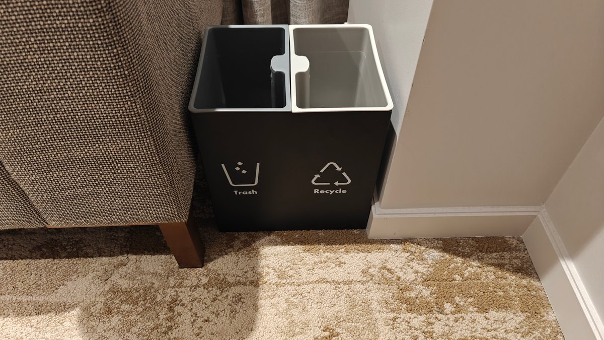 A twin bin for waste and recycling set