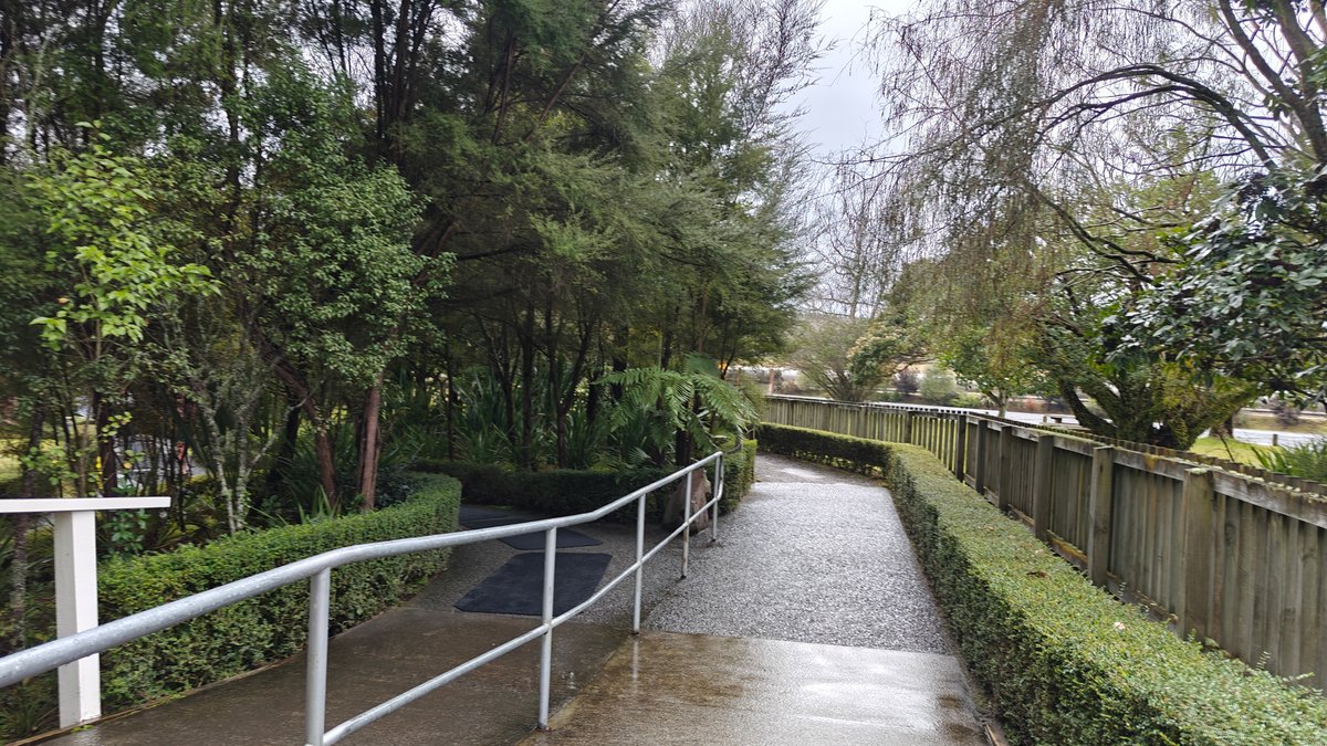 A wet path running down from the building