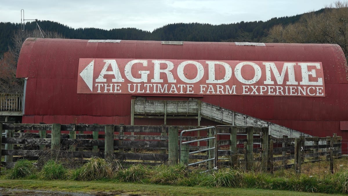 Agrodome barn and farm experience sign