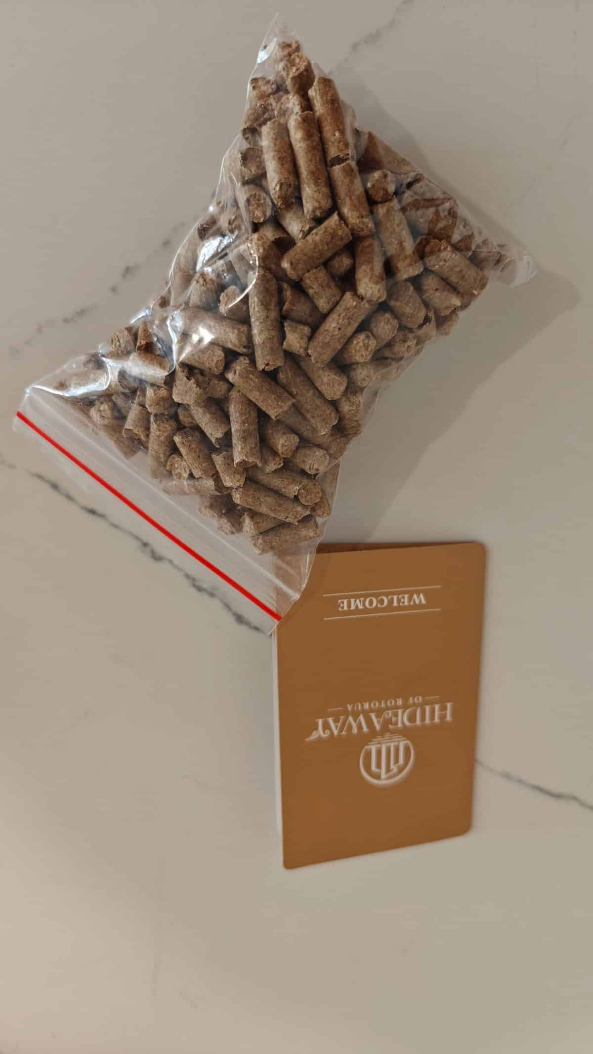 Alpaca feed pellets in the room