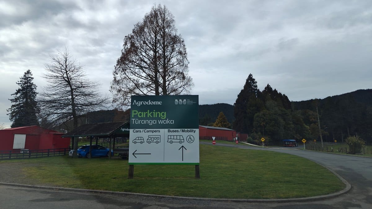 An Agrodome Parking / Tūranga wakā sign directing