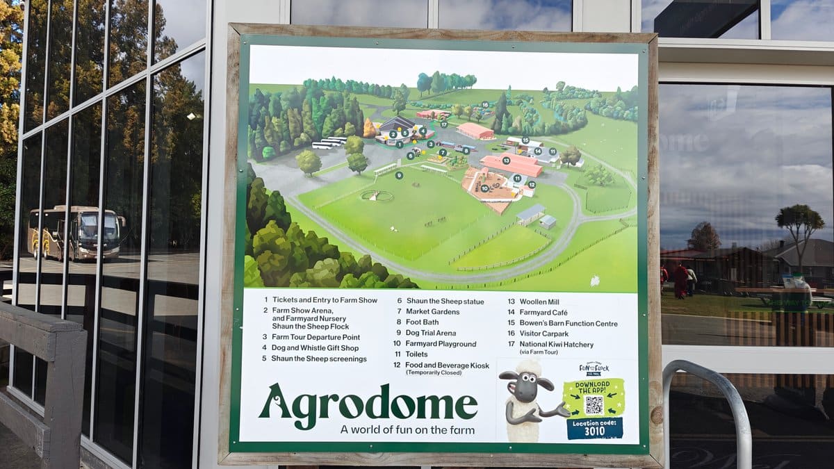 An Agrodome site map board headed A world