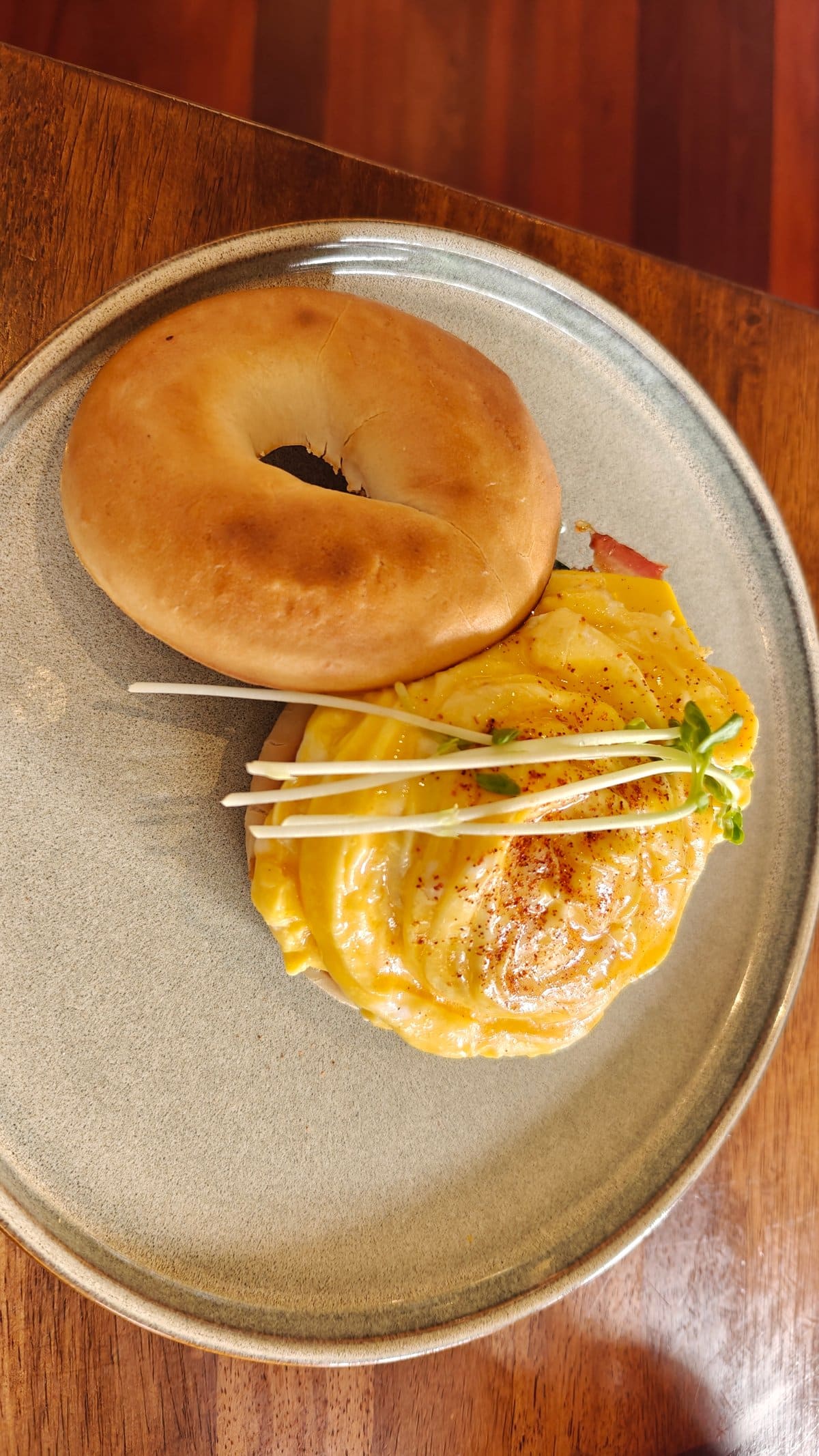 Bacon and egg bagel for brunch
