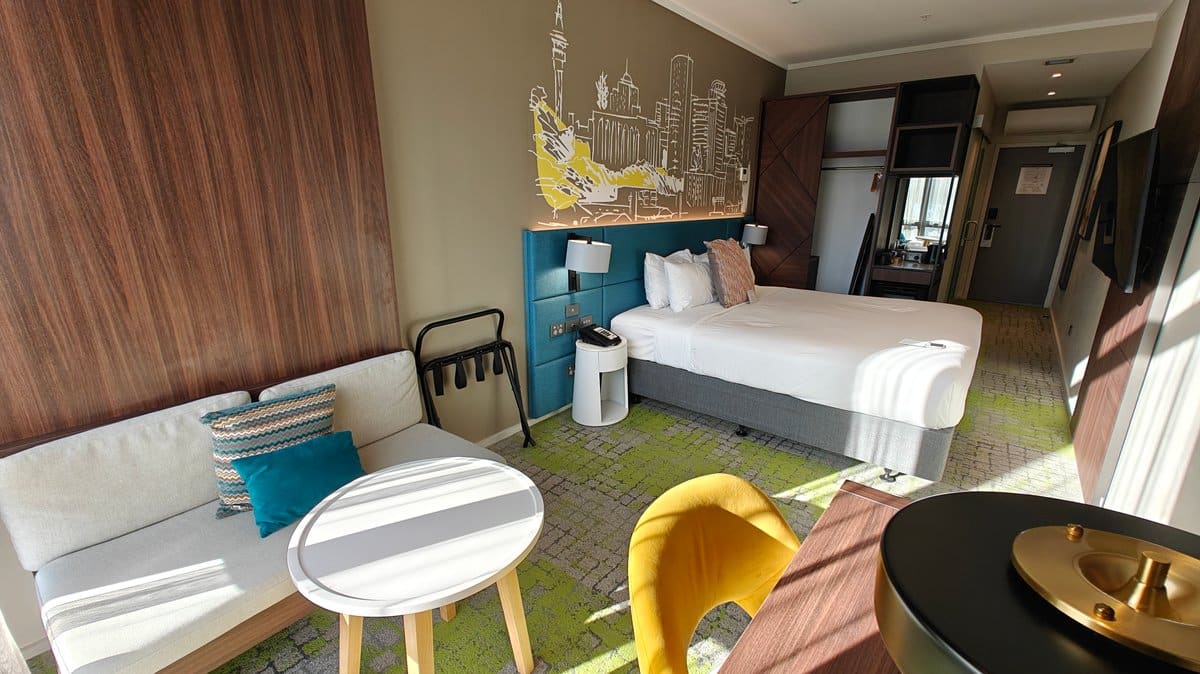 Bed and window seating area