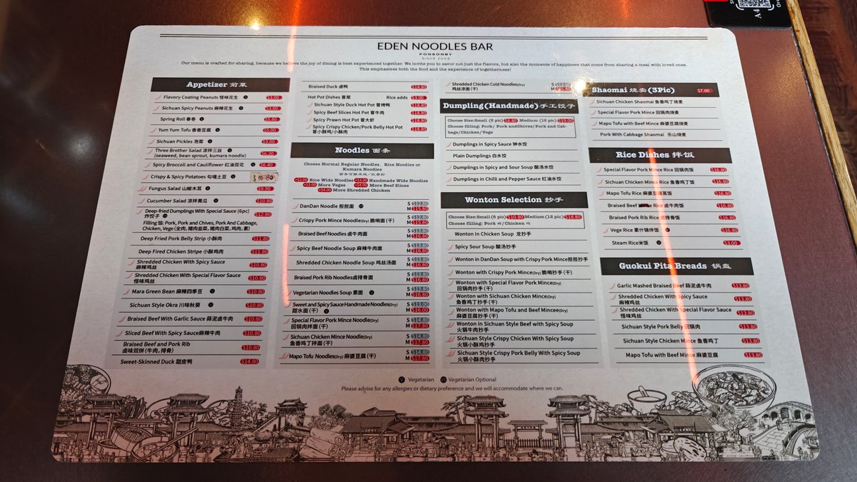 Bilingual Eden Noodles menu