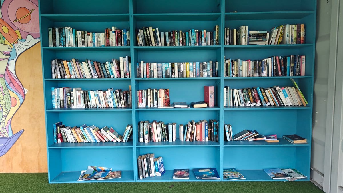 Blue shelves of the book exchange