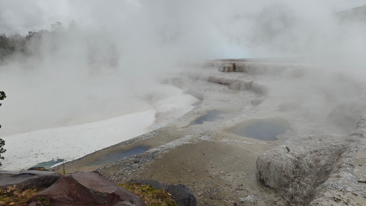 Blue silica pool in heavy steam
