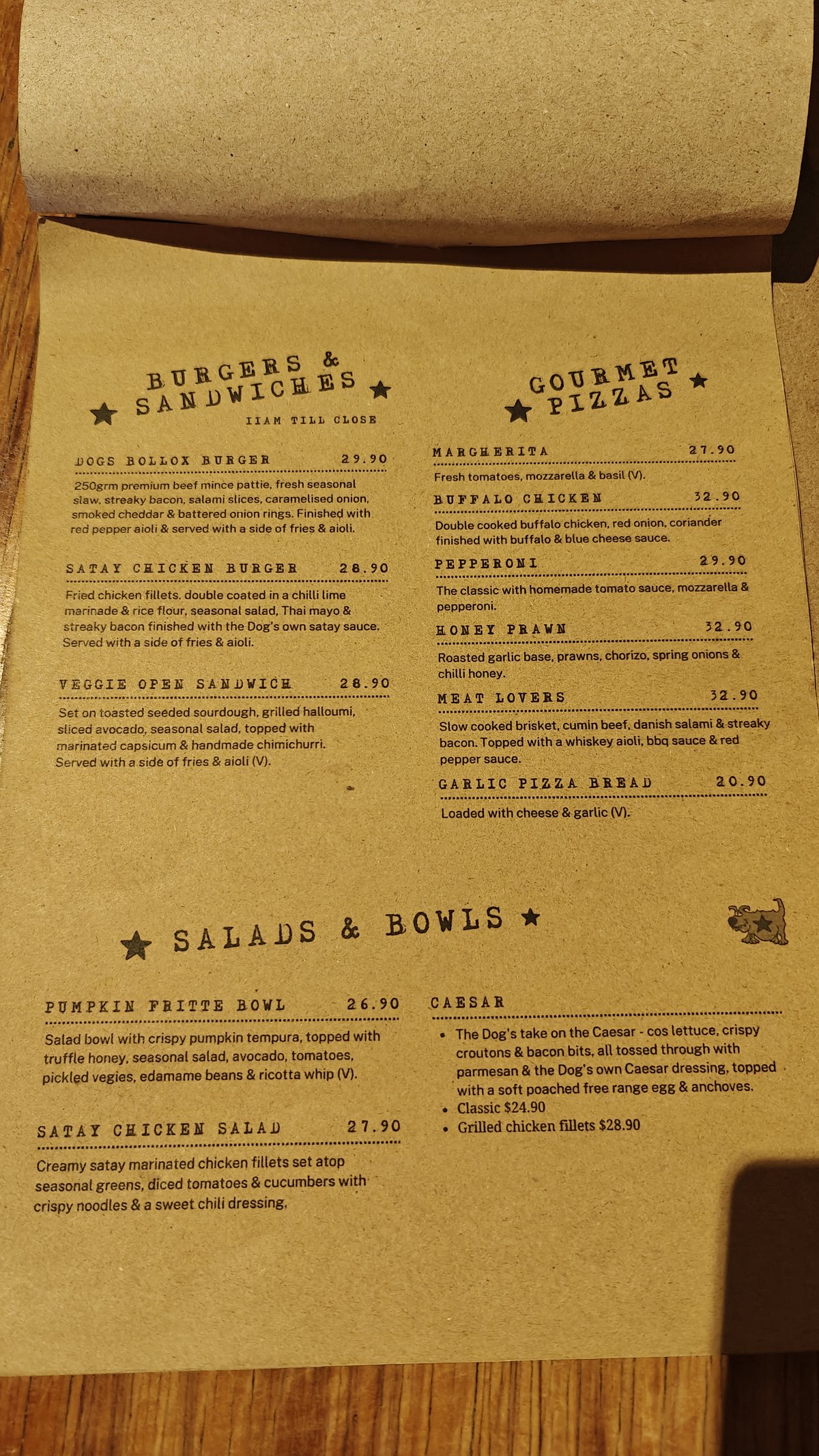 Burgers and sandwiches menu page