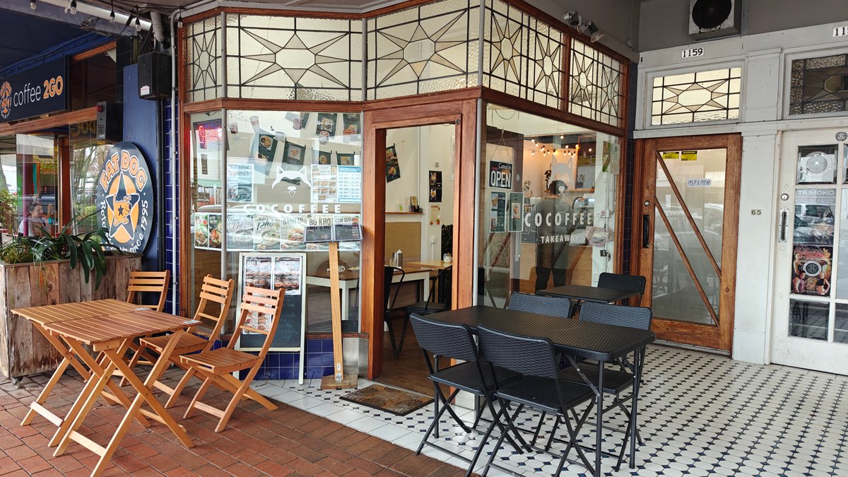 Cafe shopfront and outdoor tables