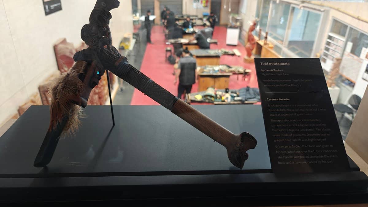 Carved tewhatewha on display