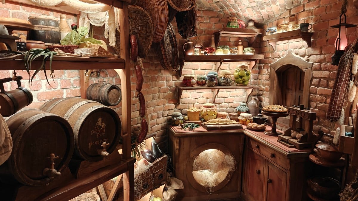Cellar barrels under brick arches