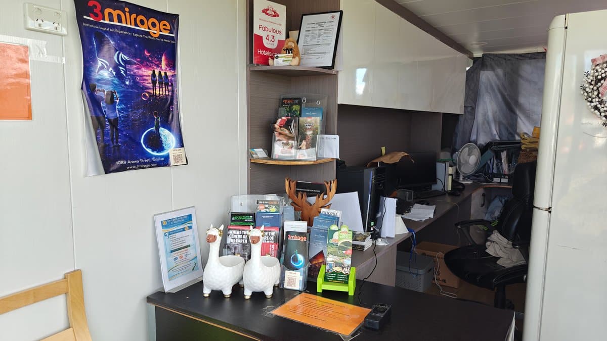 Check-in office with brochure racks